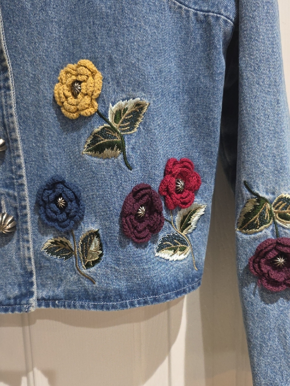 Christopher & Banks Y2k Blue Denim Embroidered Floral Jacket Size L - Picture 5 of 11